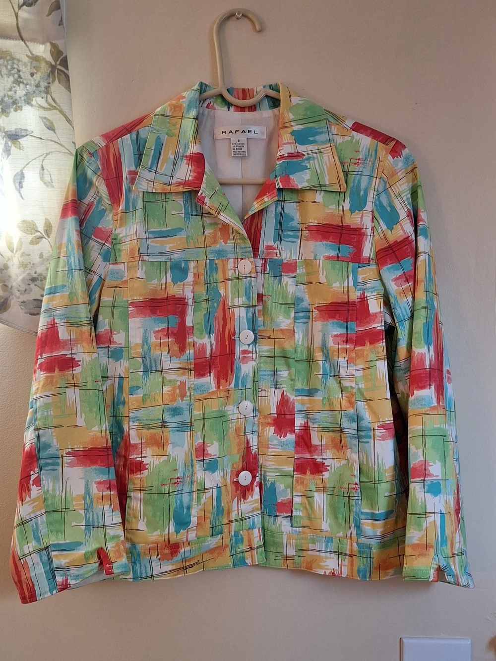 RAFAEL Multicolor Brushstroke Jean Jacket with White Buttons